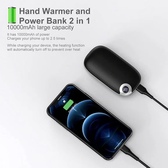 Rechargeable 2 in 1 Portable Travel Pocket Hand Warmer and Power Bank Black